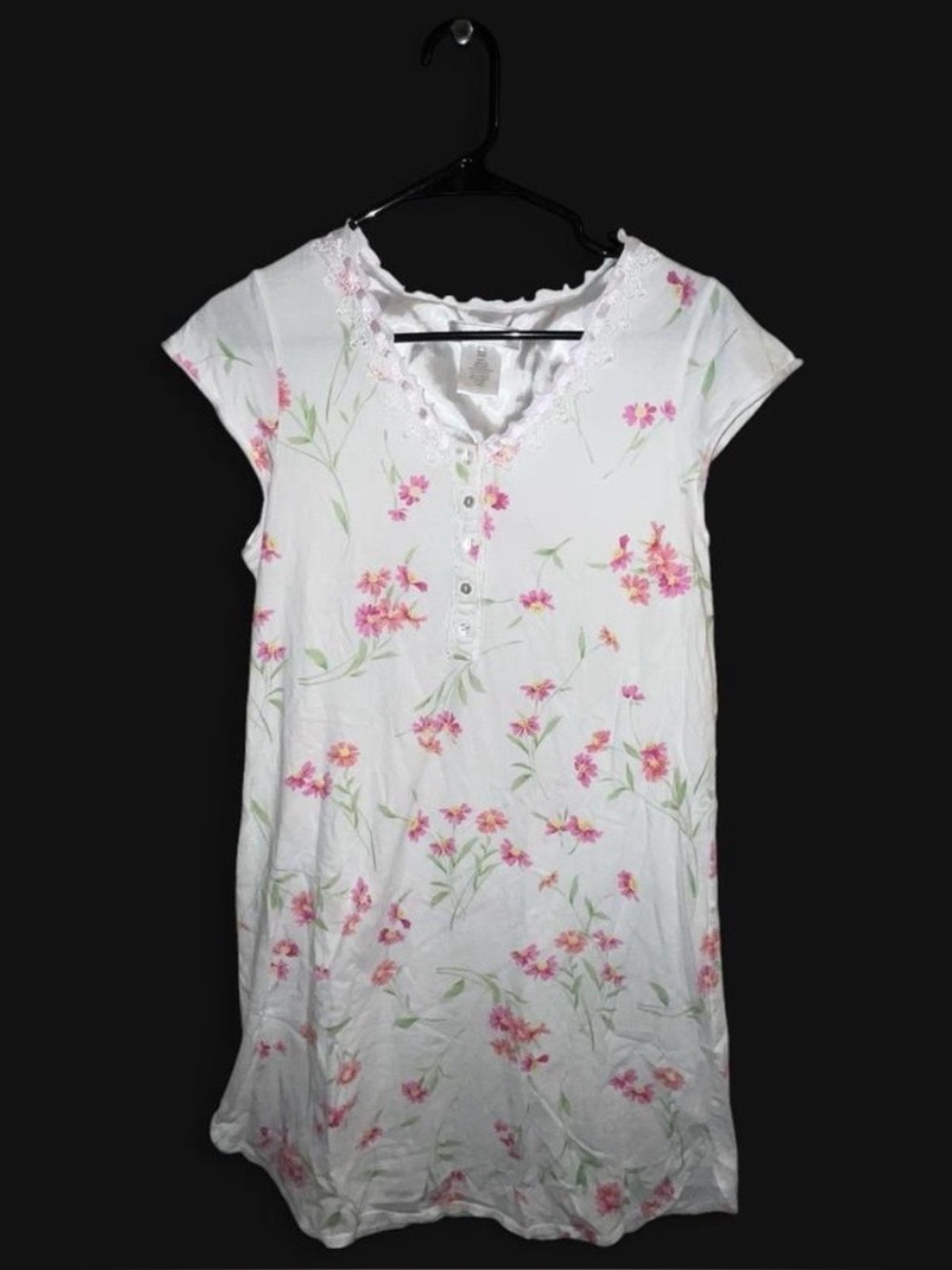 Komar Kids White Satin Nightgown with Pale Pink Trim